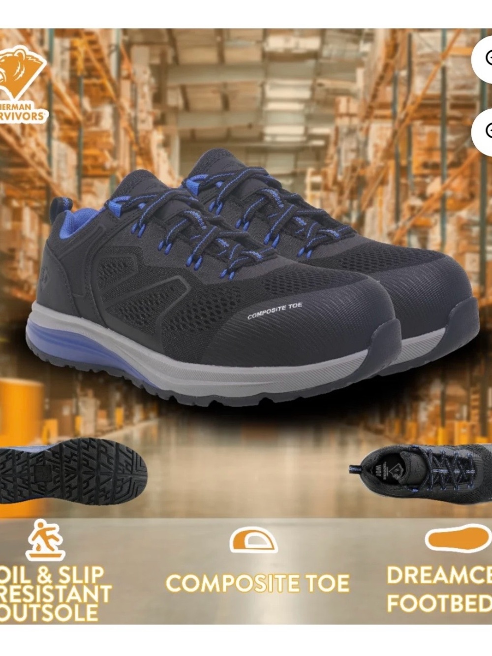 Men's Composite-Toe Athletic Work Shoes — Black with Blue Accents